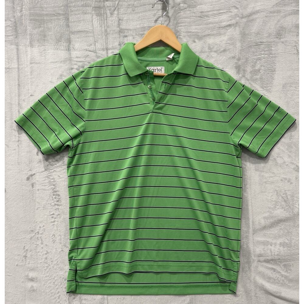 Kartel Polo Shirt Mens Large Blue Striped Short Sleeve Performance Ireland Golf